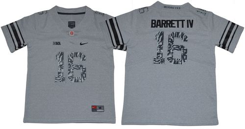 Buckeyes #16 J. T. Barrett IV Gray Alternate Legend Limited Stitched Youth NCAA Jersey - Click Image to Close